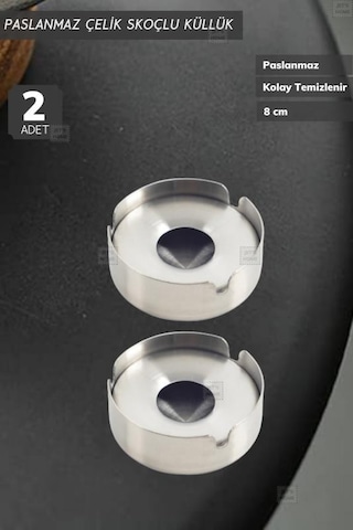 2 Li Set Skoçlu Küllük 8 Cm Paslanmaz Çelik Kül Tablası Sigara Küllüğü