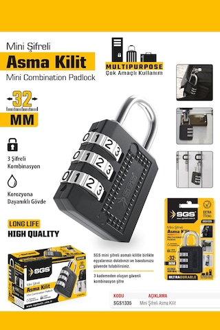 Sgs1335 - Bavul Valiz Çanta Dolap Kasa Mini Şifreli Asma Kilit 32mm - 3 Komibnasyonlu