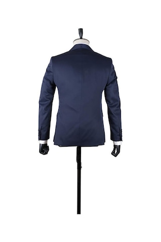 İmza Koyu Lacivert Desenli Armürlü Mono Yaka Astarlı Yelekli 6 Drop Slim Fit Dar Kesim Smokin Damatlık 1001220205-Koyu Lacivert