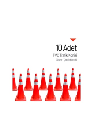 10'lu Pvc Trafik Konisi Seti 90 Cm Çift Reflektifli -3731