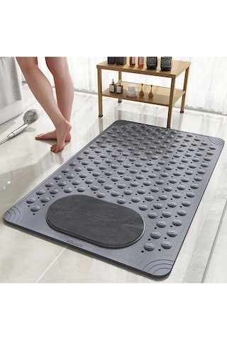 Mainshop Masajlı Vantuzlu Banyo Paspası & Kaydırmaz Zemin Duşakabin Paspası 36x70 Cm M-162 Gri