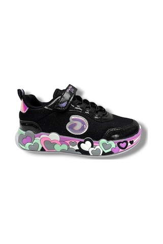 Deep Kids 025-26 Anorak Kalp Desenli Anatomik Cırtlı Kız Çocuk Sneaker Siyah Pembe Siyah