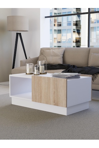 Detamob Lora Kapaklı Orta Sehpa, Beyaz/sonoma & Karbon Gri/sonoma Beyaz