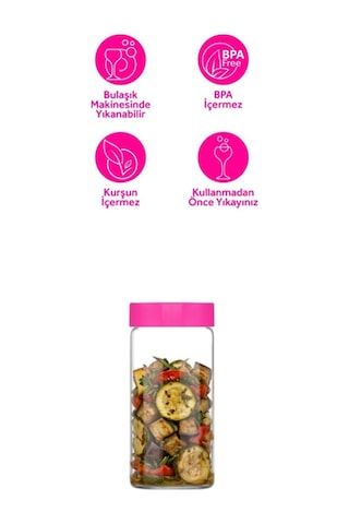 Lav Novo Cam Kavanoz 2'li Büyük Boy 1400 ml Pembe Plastik Kapaklı (Erzak Saklama Kavanozu )