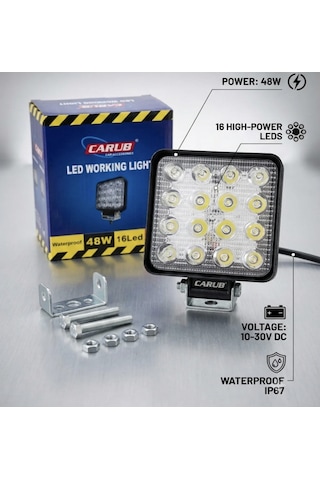Carub 1 Adet Çalışma Lambası Sis Lambası 10-30v 48w 16 Led Kare