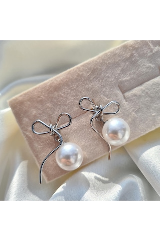 Pearl Ribbon Elegance Küpe Gümüş
