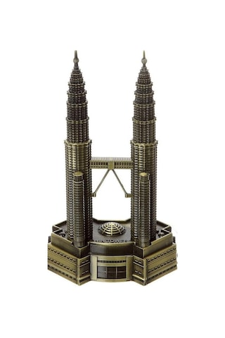 Vintage Metal Malezya Twin Towers Biblo Antik Bronz 18 Cm