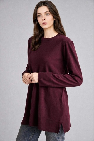 Defacto Regular Fıt Bisiklet Yaka Triko Tunik H3431az26aubr232 Bordo-br232