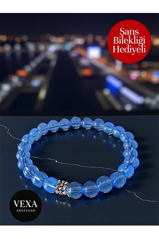 Gündelik Cam Görünümlü Boncuk Bileklik - Kombine Göre Hediyelik - Hediyeli Ürün Mavi