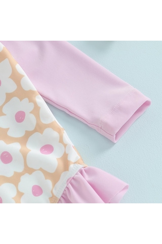 Mor Yürümeye Başlayan Kızlar Döküntü Koruyucu Mayo Tulum 6 9 12 18 24 Ay 3 Yıl Uzun Kollu Patchwork Çiçek Baskı Takım Elbise Mayo