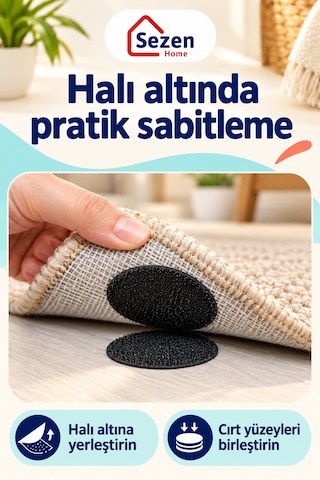 10 Adet Cırt Cırtlı Halı Sabitleyici Siyah Yuvarlak Halı Kaydırmaz