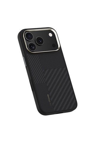 Apple Uyumlu iPhone 17 Pro Kılıf M-safe Şarjlı Karbon Fiber Benks Montage Hybrid Armorpro Kevlar Kapak Siyah