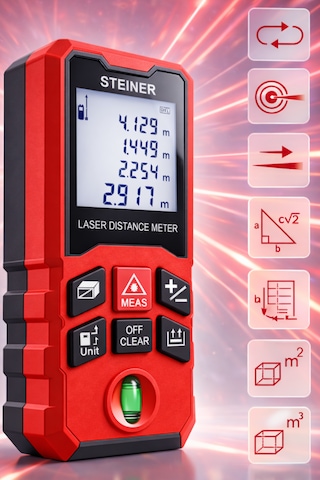 Steiner Profesyonel 50 Metre Lazer Metre Dijital Göstergeli Lazer Mesafe Ölçer Kırmızı