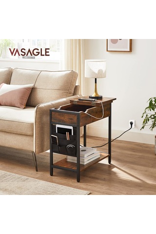 Vasagle Elektrikli Sehpa, Yan Masa, Katlanır Masa, Başucu Masası, Elektrik Soketli, Kumaş Eşya Torbalı, , Kahverengi - Siyah, Let311b01 Sku: Smg8690010153654 Açık Ceviz