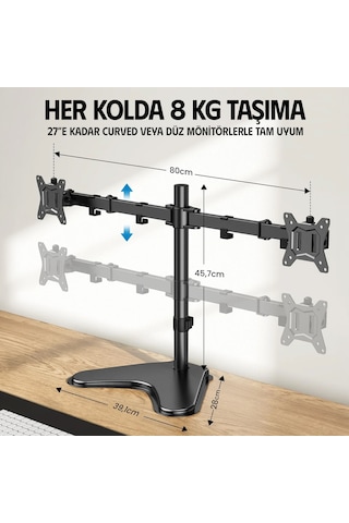 Ergoflex EF42 Steel Design 2-8 kg Çift Kol Asansörlü 13"-27" Desktop Monitör Standı