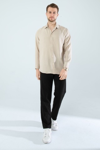 Rahat Kesim Keten Dokulu Gömlek Bej