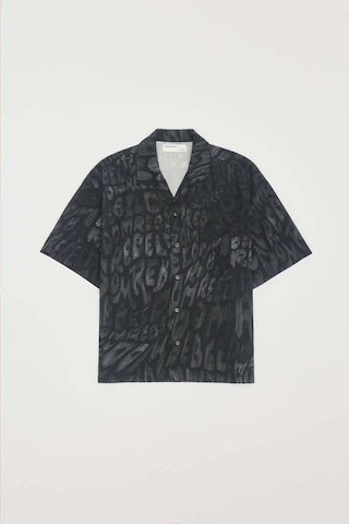 Waves Kamp Yaka Gömlek - %70 Rayon, %30 Tencel, Özgün Domrebel Desenli Kısa Kollu Siyah