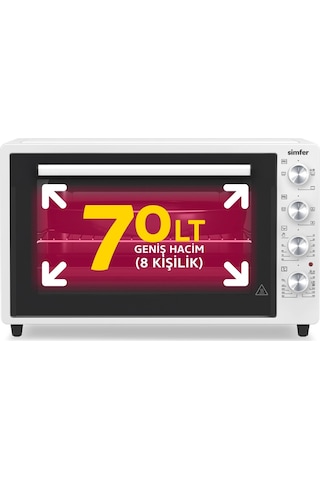Simfer 7062 Beyaz 70 LT Turbo Fan Piliç Çevirme Mini/Midi Fırın - Multi Fonksiyon, Yoğurt Yapma, Buz Çözme & Çift Cam