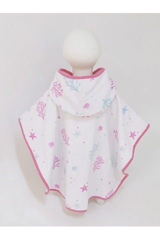 Airycot Denizkızı Desenli Çocuk Panço Havlu Beyaz