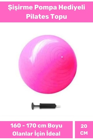 Mini Gymball 20cm Pembe Pilates Topu Denge Egzersiz Şişirme Pompa Hediyeli