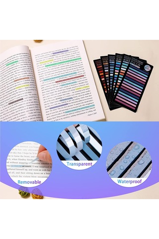 Moveevo Parlak Yapışkanlı Şeffaf İndeks Etiketleri - 300 Adet 5 Renk 100 Adet