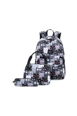 "3 Adet 2025 Baskılı Büyük Kapasiteli Öğrenci Okul Çantası-Siyah