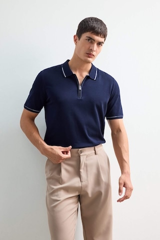Defacto Standart Fit Polo Yaka Fermuarlı Triko Kısa Kollu Tişört D6199AX24HS Lacivert
