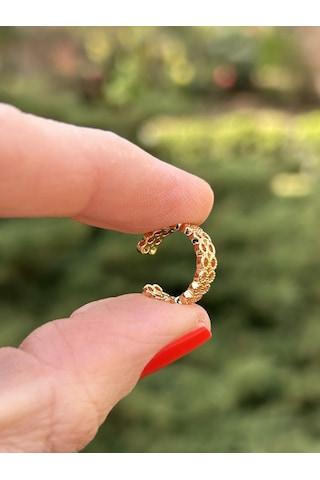 Çelik Kararmaz Kadın Sıkıştırmalı Gold Hasır Kıkırdak Küpe