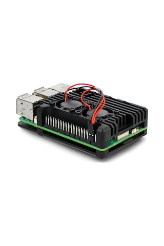 Raspberry Pi 5 Çift Fanlı İki Kablolu Alüminyum Kasa Soğutucu Muhafaza Kutusu