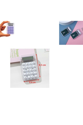 Mini Hesap Makinesi Silikon Tuşlu Lcd Ekran 8 Haneli Şeffaf Mini Hesap Makinesi Ebat 8,5cm X 5,4cm Siyah