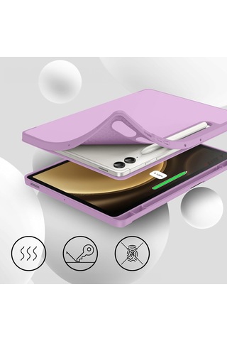 Samsung Galaxy Uyumlu Tab S9 Fe Plus X610 12.4 İnç Kılıf Premium Silikon Kalem Bölmeli Smart Case Kapaklı Kılıf