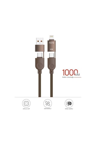 U17 4 İn 1 Type-c To Type-c -ligthning -usb Örgü 87w Şarj Kablosu