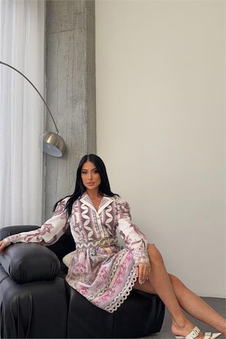 Neşeli Butik Kadın Pembe Kemer Detaylı Mini Boy Tasarım Elbise Nbms25111 Pembe