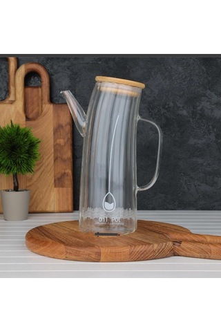 Deconox Bambu Kapklı Borosilikat Cam Yağlık Sirkelik 1 Litre Isıya Dayanıklı Sızdırmaz Tasarım Sku: Smg8690010567420 Açık Bej