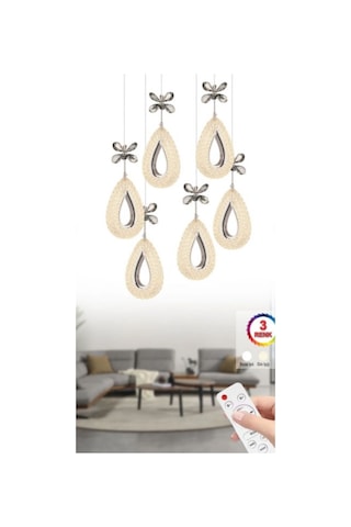 Ilgaz Aydınlatma Damla 6 Lı Gümüş 3 Renk Ledli Kumandalı Modern Sarkıt Led Avize