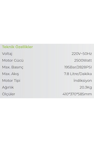Lutian LT701G-2500 195 Bar 220 Volt 2500 W Elektrikli Basınçlı Yıkama Makinası İndiksüyon Motor Kömürsüz