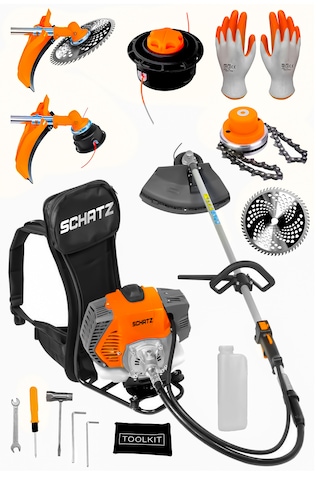 Schatz 5.9 Hp Sırt Tipi Benzinli Motorlu Ot Çalı Çim Biçme Tırpanı 11000rpm Turuncu + Canavar Başlık