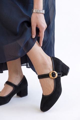 Luvi Shoes Merel Siyah Süet Kadın Kalın Topuklu Ayakkabı