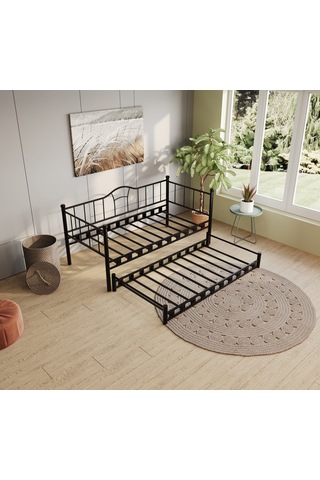 Argimo Kamelya Yavrulu Daybed Sedir Siyah Karyola 90x200