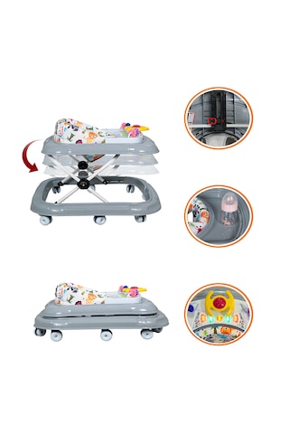 Maxi Taxi Walking Müzikli Işıklı Yürüteç Gri