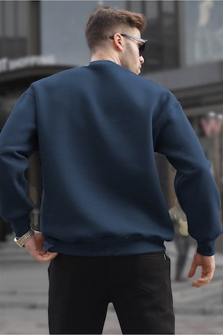Madmext Bisiklet Yaka Oversize Şardonlu Basic Erkek Sweatshirt 6048 Lacivert