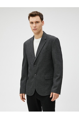 Koton Blazer Ceket Düğmeli Dikiş Detaylı Cepli Antrasit Desenli 3wam50033hw 3WAM50033HW9D3 Antrasit