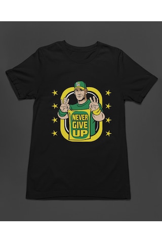 Bumeta John Cena Never Give Up American Güreşi Unisex Tişört T-shirt Siyah Bumeta John Cena Never Give Up American Güreşi Unisex Tişört T-shirt Siyah