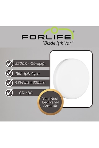 Forlife 48watt Yeni Nesil Sıva Üstü Led Panel Armatür Günışığı Beyaz