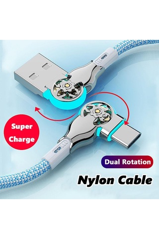 Vaorlo Çift 180 Dönebilen Şarj Kablosu Naylon Veri Kablosu Tip-c 65w Hızlı Şarj Xiaomi Huawei Telefon Hattı İçin