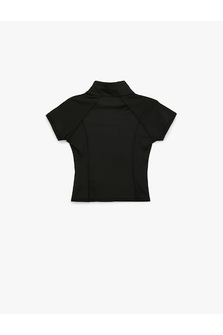 Koton Dik Yaka Kısa Kollu Fermuarlı Slim Fit Spor Tişört Siyah 6sak10030nk Siyah