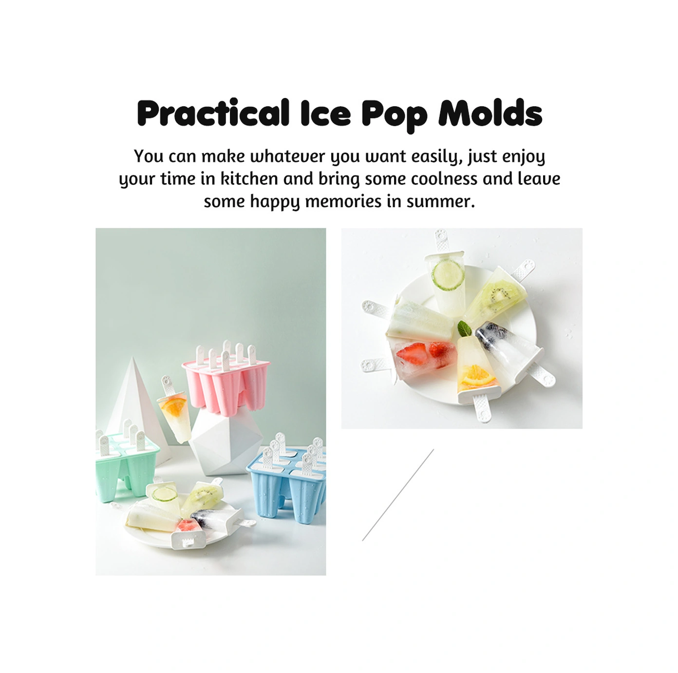 Yaleker Mavi Silikon Buz Pop Kalıbı 10 Bölmeli, Uzun Kolu Ve Bağımsız Kapaklı Dondurma/şerbet Kalıbı Seti Çok Renkli