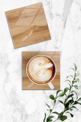 Gökçeoğlu Cam Bardak Altlığı Doğal Ahşap Temalı 4'lü Takım 10cm X 10cm Çok Renkli