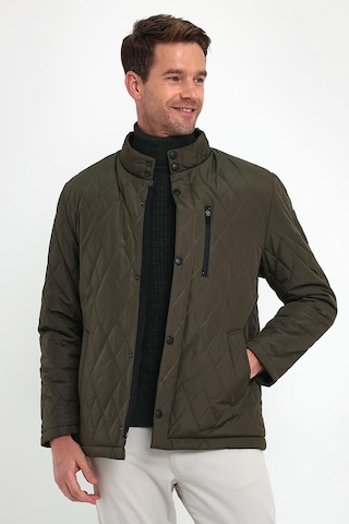 Sivaist Erkek Yeşil Standart Fit Normal Kesim Içi Kürklü Dik Yaka Çıtçıtlı Dolgulu Desenli Overcoat-Yeşil