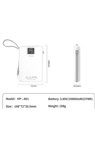 Hepu HP-A01 10.000 mAh 22.5 W Dijital Göstergeli Dahili Çoklu Kablolu Powerbank